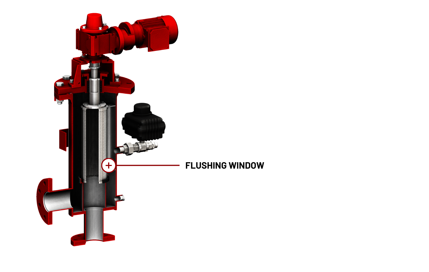 Flushing window of the backwash drum filter S